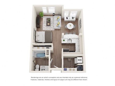 Floor plan for studio, 1 bath, 610 sqft